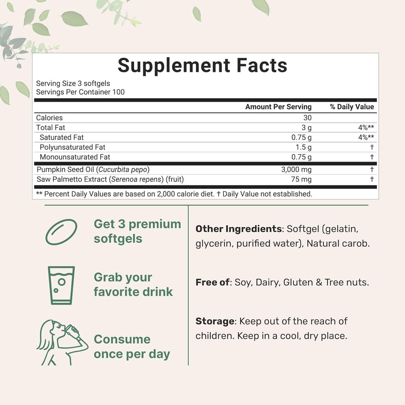 SEMILLA DE CALABAZA 3000 MG CON SAW PALMETO 300 MG MICROINGREDIENTS 300 CAPSULAS BLANDAS SIN GMO
